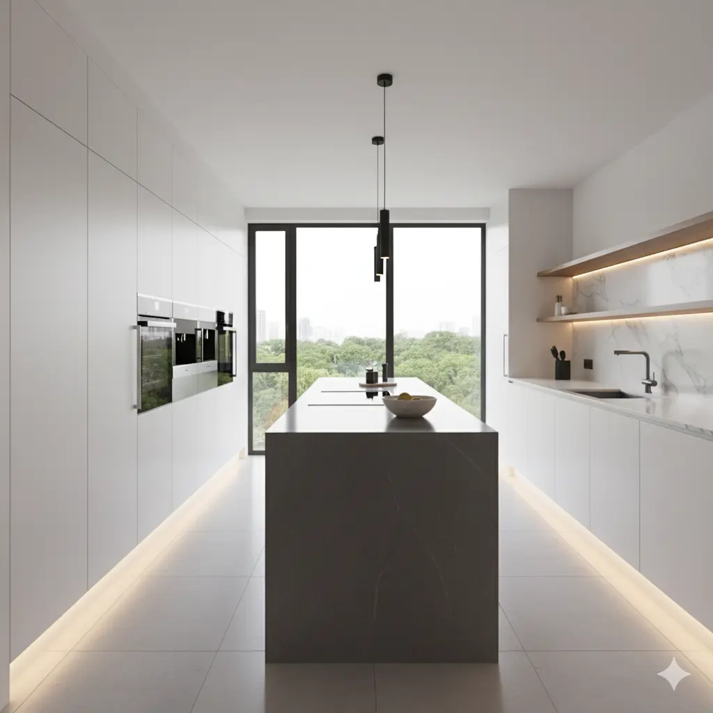 Modern kitchen with sleek appliances and minimalist design