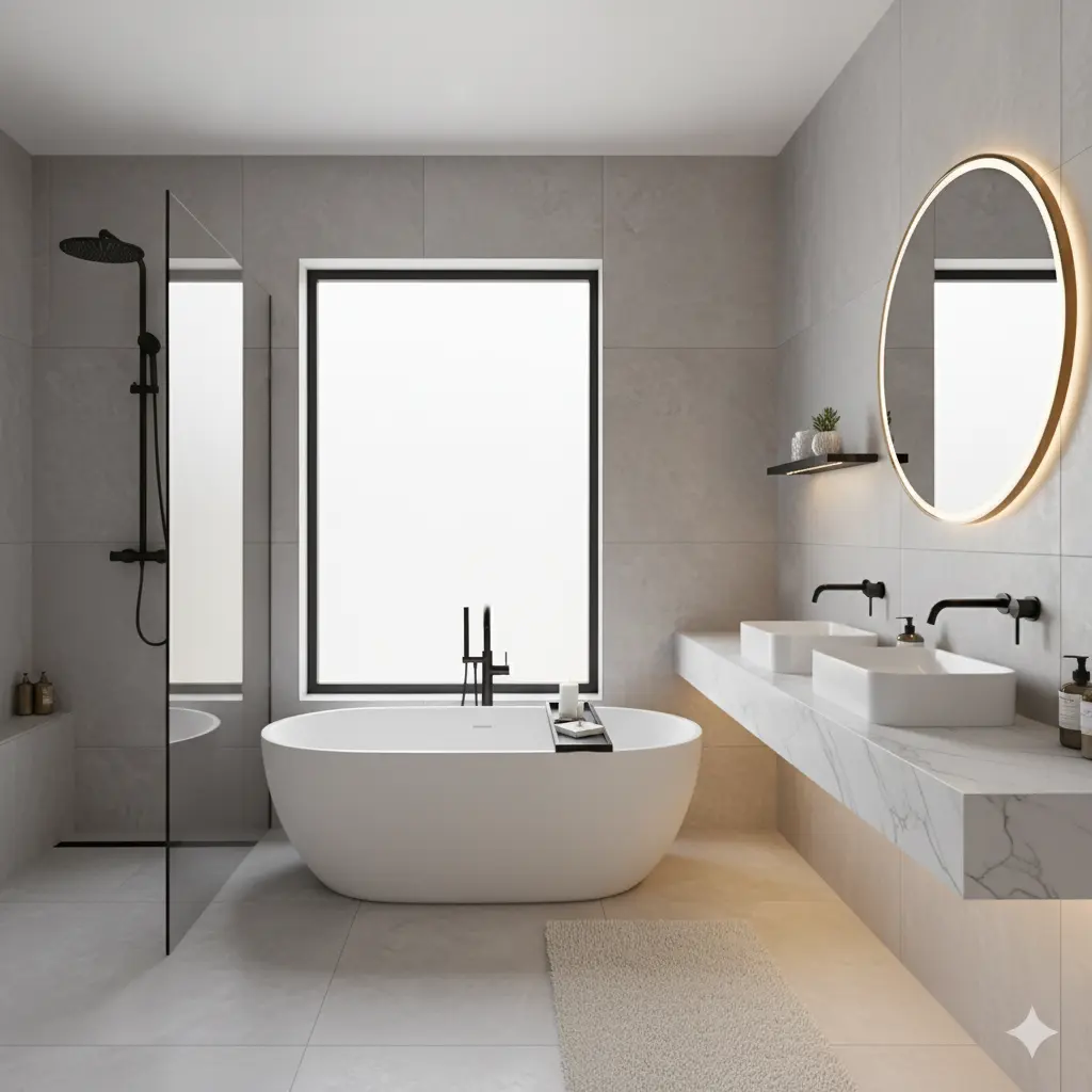 Stylish bathroom with contemporary fixtures and elegant decor