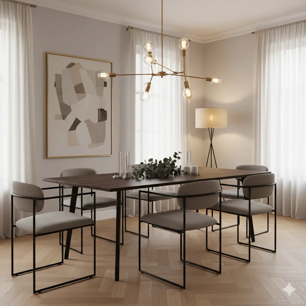 Chic dining area with modern furniture and ambient lighting