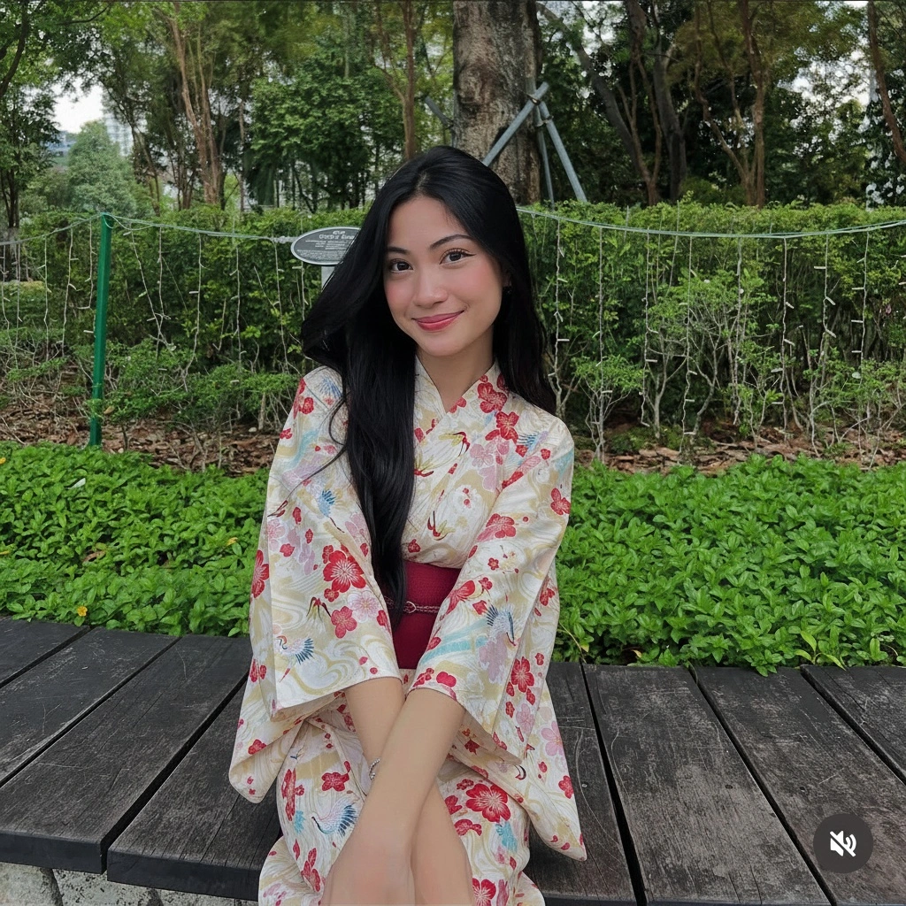 Wear Japanese Kimono outfit with traditional patterns