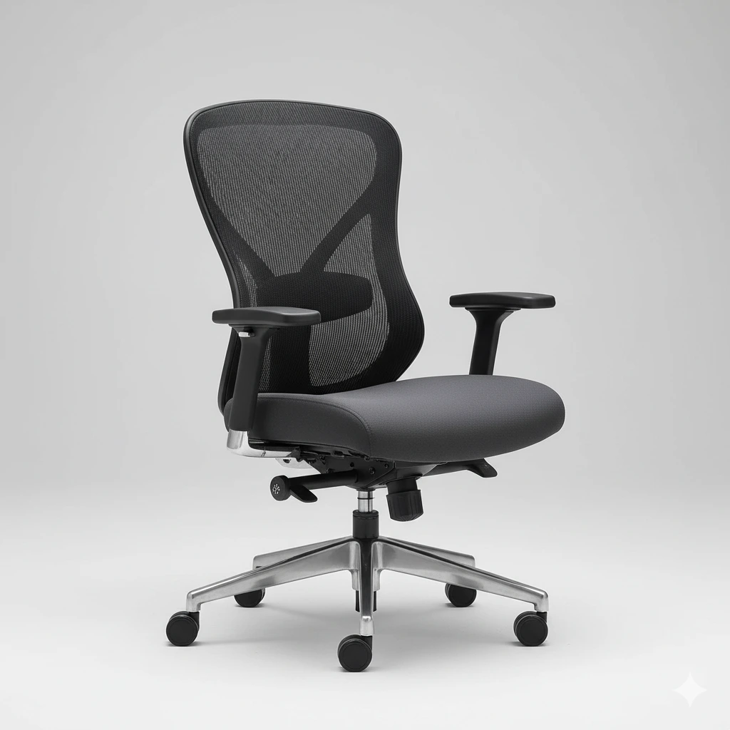 Ergonomic office chair with mesh backrest and adjustable features